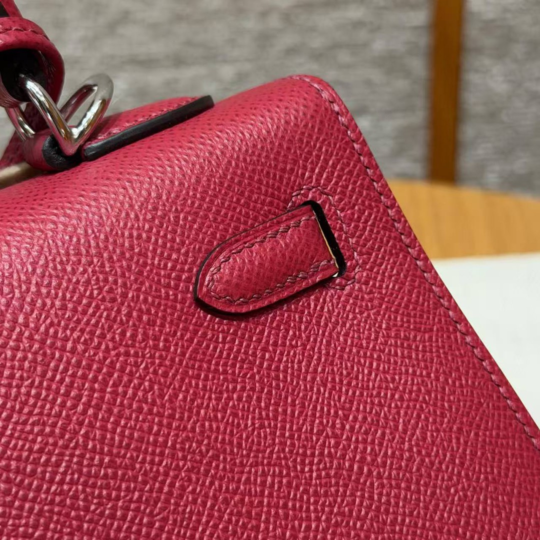Hermes Kelly 25 Bag Handmade In Epsom Calfskin Leather Silver Hardware B5 Ruby - Image 7