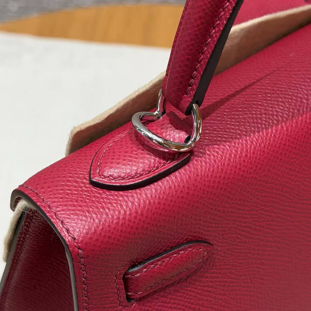 Hermes Kelly 25 Bag Handmade In Epsom Calfskin Leather Silver Hardware B5 Ruby - Image 6