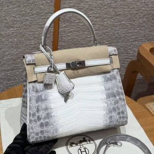 Hermes Kelly 25 Bag Handmade In Niloticus Imported Leather from Nile Silver Hardware Himalaya