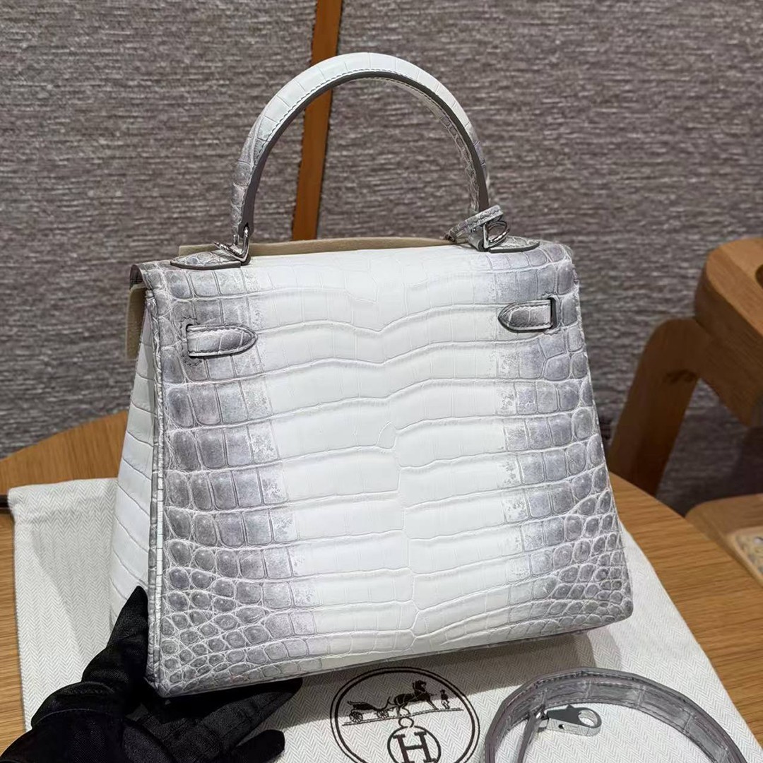 Hermes Kelly 25 Bag Handmade In Niloticus Leather from Nile Silver Hardware Himalaya - Image 2