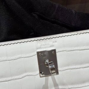 Hermes Kelly 25 Bag Handmade In Niloticus Leather from Nile Silver Hardware Himalaya - Image 26