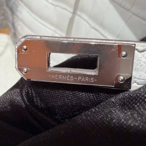 Hermes Kelly 25 Bag Handmade In Niloticus Leather from Nile Silver Hardware Himalaya - Image 25