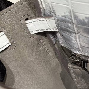 Hermes Kelly 25 Bag Handmade In Niloticus Leather from Nile Silver Hardware Himalaya - Image 24