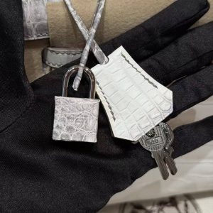 Hermes Kelly 25 Bag Handmade In Niloticus Leather from Nile Silver Hardware Himalaya - Image 23
