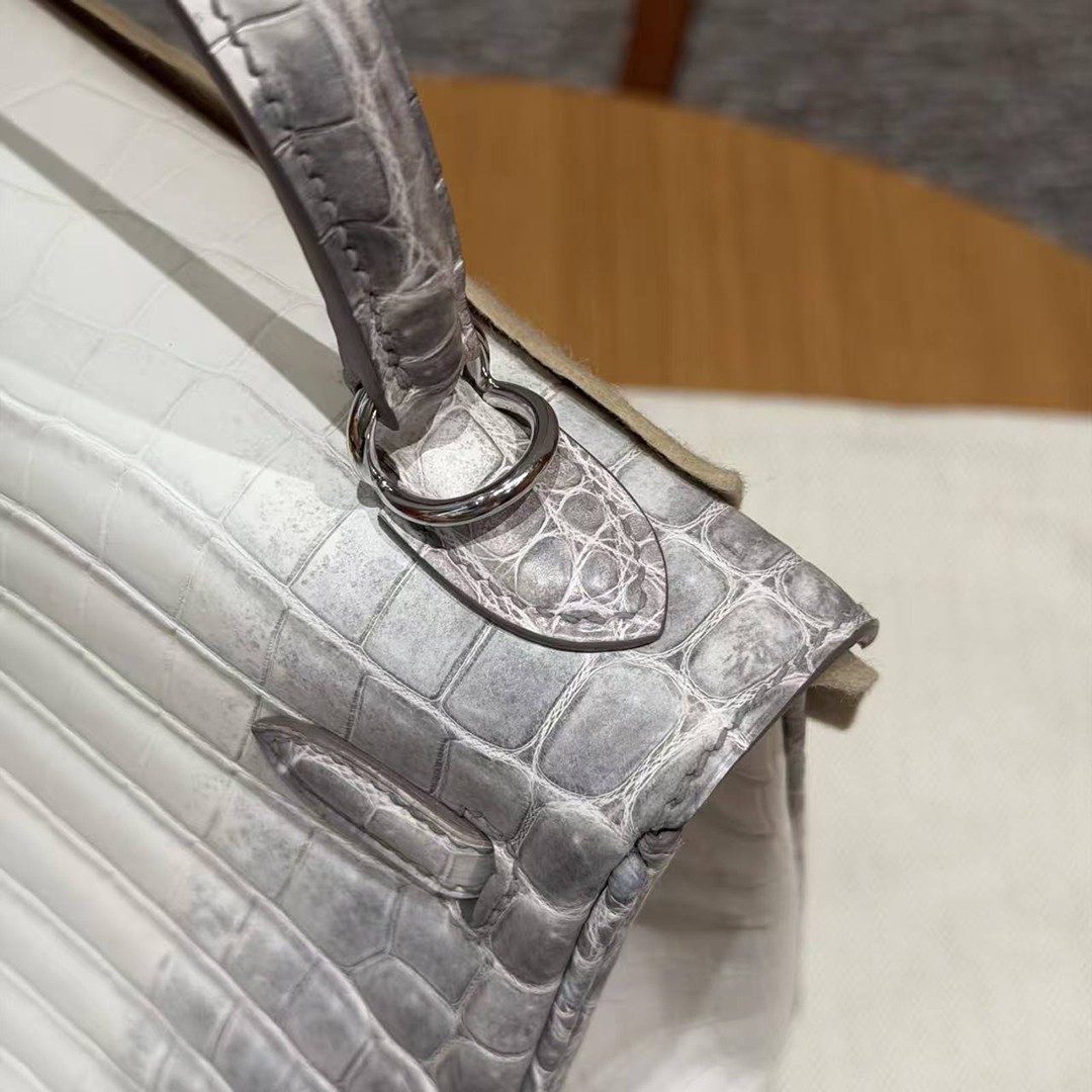 Hermes Kelly 25 Bag Handmade In Niloticus Leather from Nile Silver Hardware Himalaya - Image 21