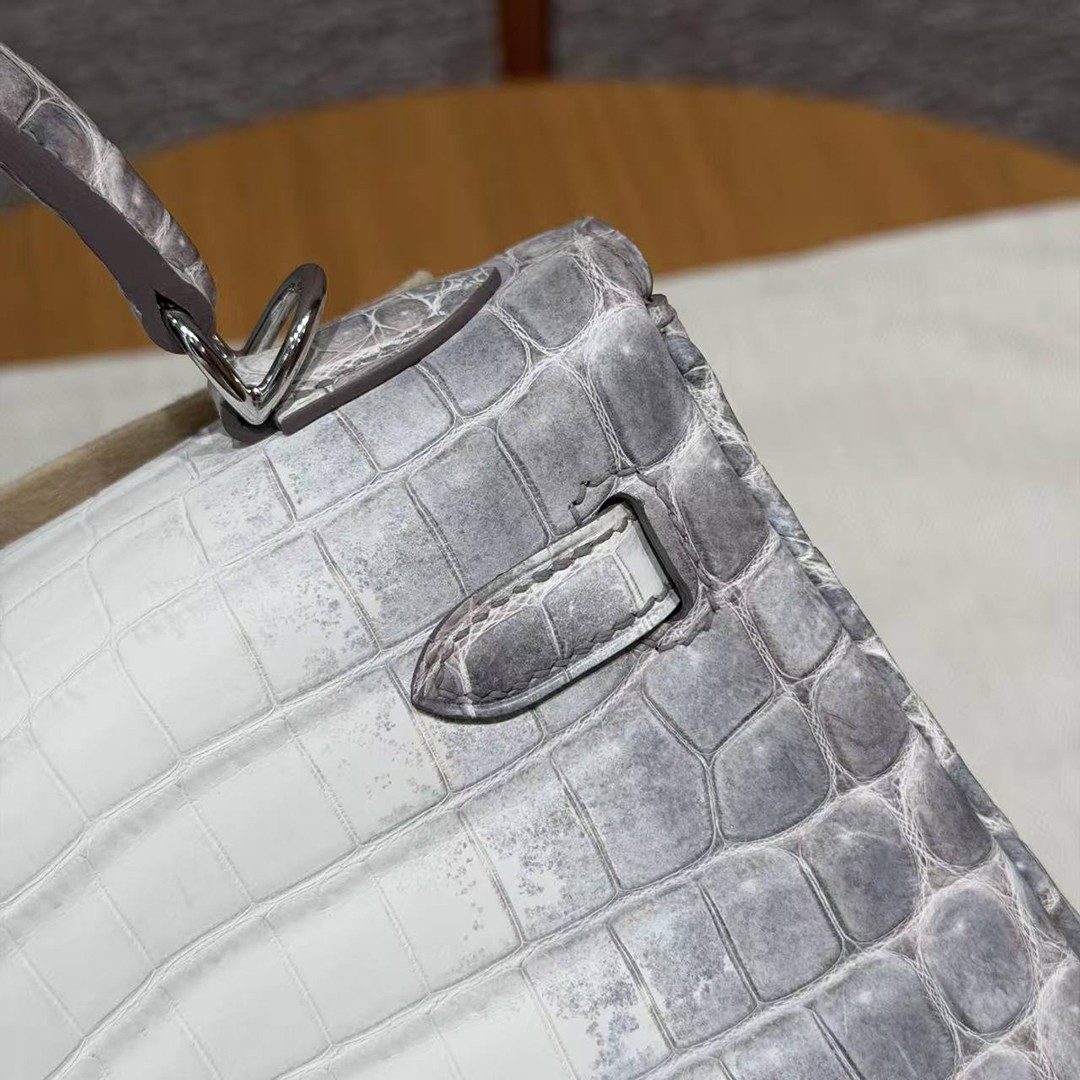 Hermes Kelly 25 Bag Handmade In Niloticus Leather from Nile Silver Hardware Himalaya - Image 20