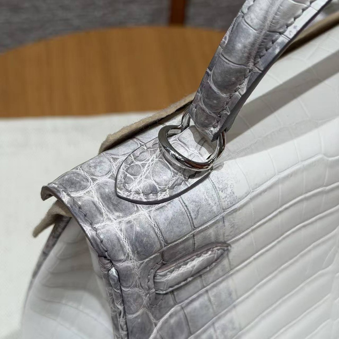 Hermes Kelly 25 Bag Handmade In Niloticus Leather from Nile Silver Hardware Himalaya - Image 19