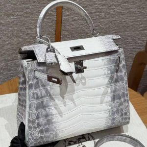 Hermes Kelly 25 Bag Handmade In Niloticus Leather from Nile Silver Hardware Himalaya - Image 13