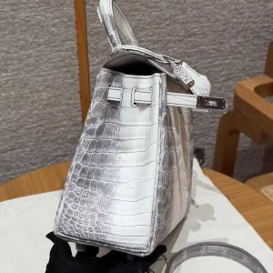 Hermes Kelly 25 Bag Handmade In Niloticus Leather from Nile Silver Hardware Himalaya - Image 12