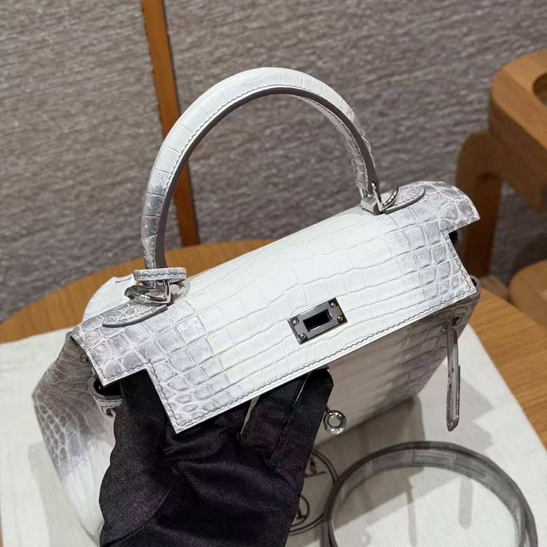 Hermes Kelly 25 Bag Handmade In Niloticus Leather from Nile Silver Hardware Himalaya - Image 11