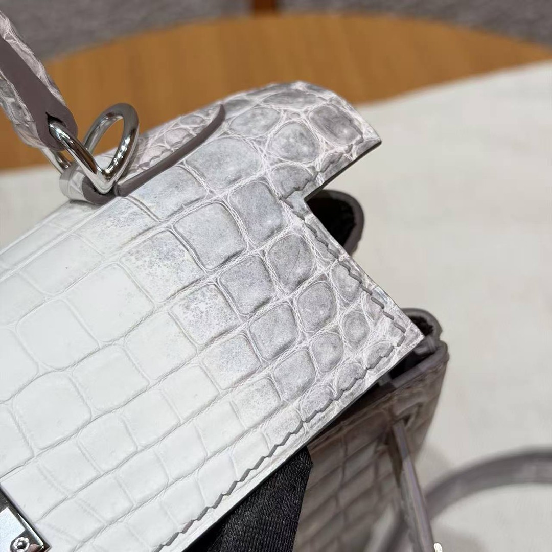 Hermes Kelly 25 Bag Handmade In Niloticus Leather from Nile Silver Hardware Himalaya - Image 9
