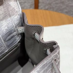 Hermes Kelly 25 Bag Handmade In Niloticus Leather from Nile Silver Hardware Himalaya - Image 8