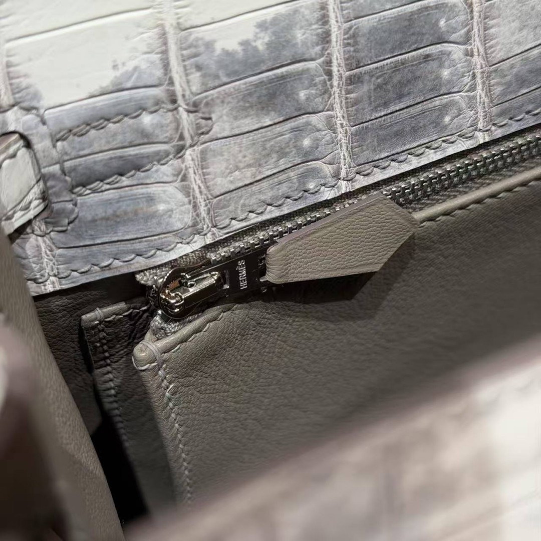 Hermes Kelly 25 Bag Handmade In Niloticus Leather from Nile Silver Hardware Himalaya - Image 6