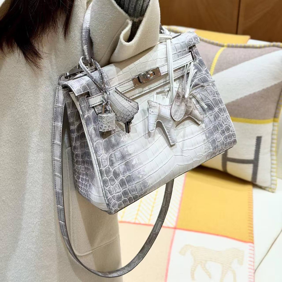 Hermes Kelly 25 Bag Handmade In Niloticus Leather from Nile Silver Hardware Himalaya - Image 5