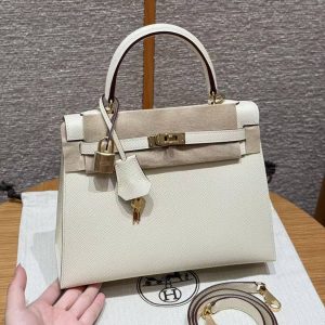 Hermes Kelly 25 Bag Handmade In Epsom Calfskin Leather From France Gold Hardware I2 Nata