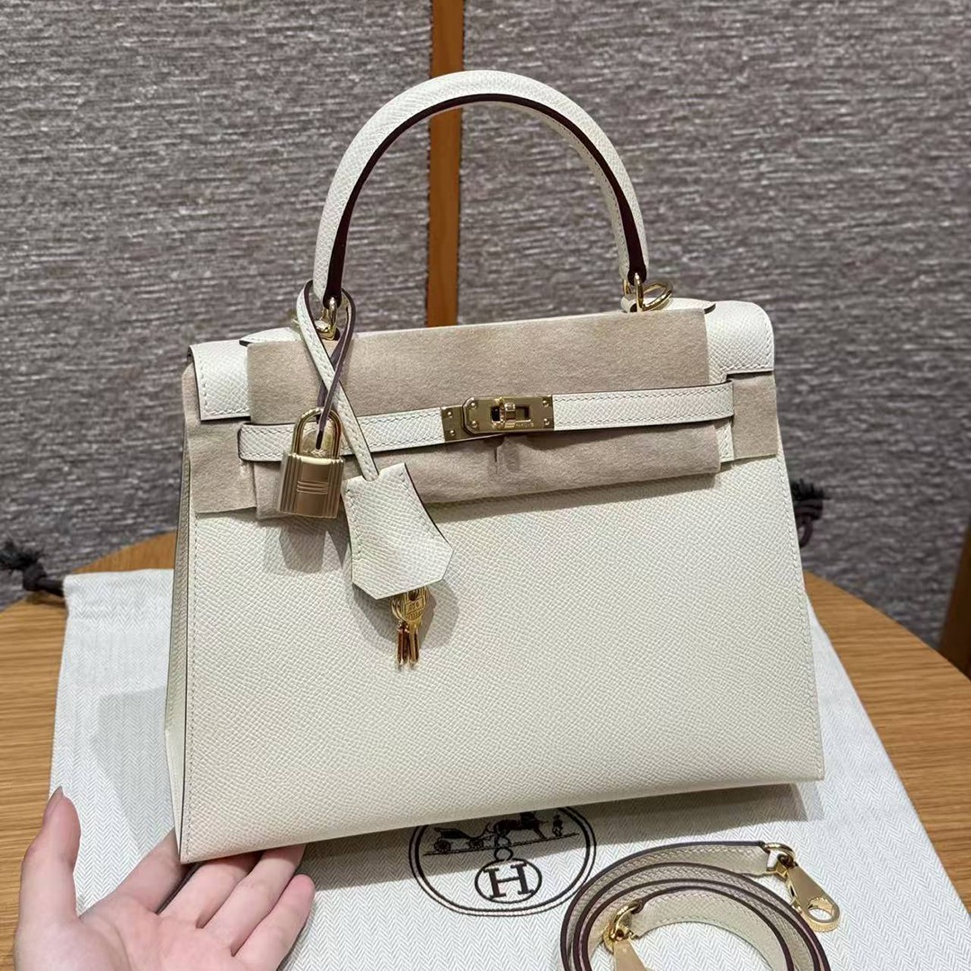 Hermes Kelly 25 Bag Handmade In Epsom Calfskin Leather From France Gold Hardware I2 Nata