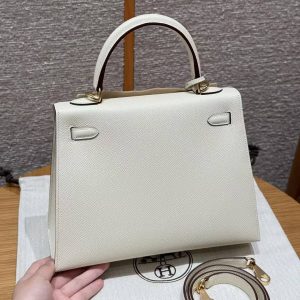 Hermes Kelly 25 Bag Handmade In Epsom Calfskin Leather From France Gold Hardware I2 Nata - Image 2