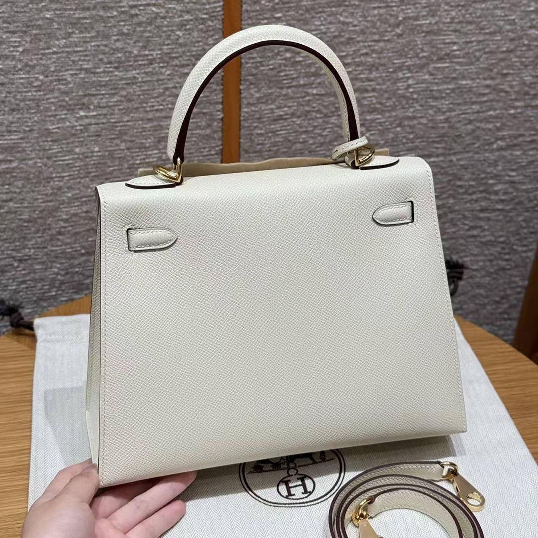 Hermes Kelly 25 Bag Handmade In Epsom Calfskin Leather From France Gold Hardware I2 Nata - Image 2