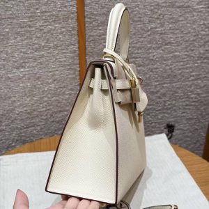 Hermes Kelly 25 Bag Handmade In Epsom Calfskin Leather From France Gold Hardware I2 Nata - Image 23