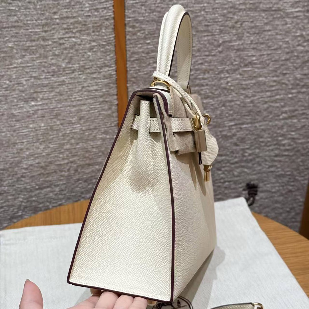 Hermes Kelly 25 Bag Handmade In Epsom Calfskin Leather From France Gold Hardware I2 Nata - Image 23