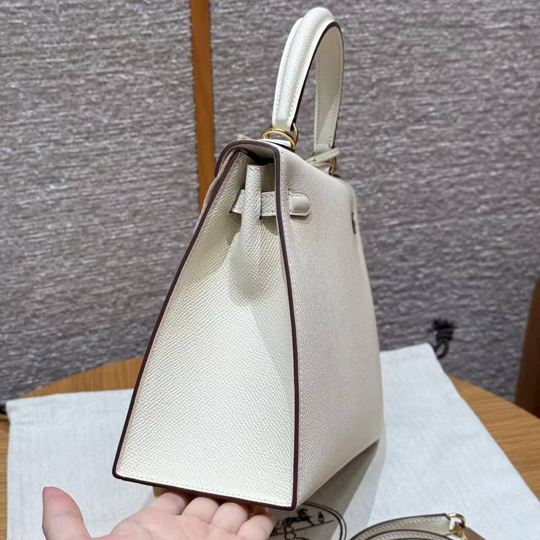 Hermes Kelly 25 Bag Handmade In Epsom Calfskin Leather From France Gold Hardware I2 Nata - Image 22