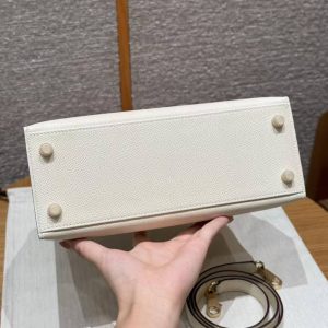 Hermes Kelly 25 Bag Handmade In Epsom Calfskin Leather From France Gold Hardware I2 Nata - Image 21