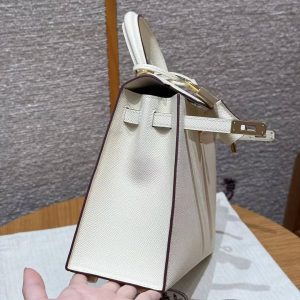 Hermes Kelly 25 Bag Handmade In Epsom Calfskin Leather From France Gold Hardware I2 Nata - Image 15