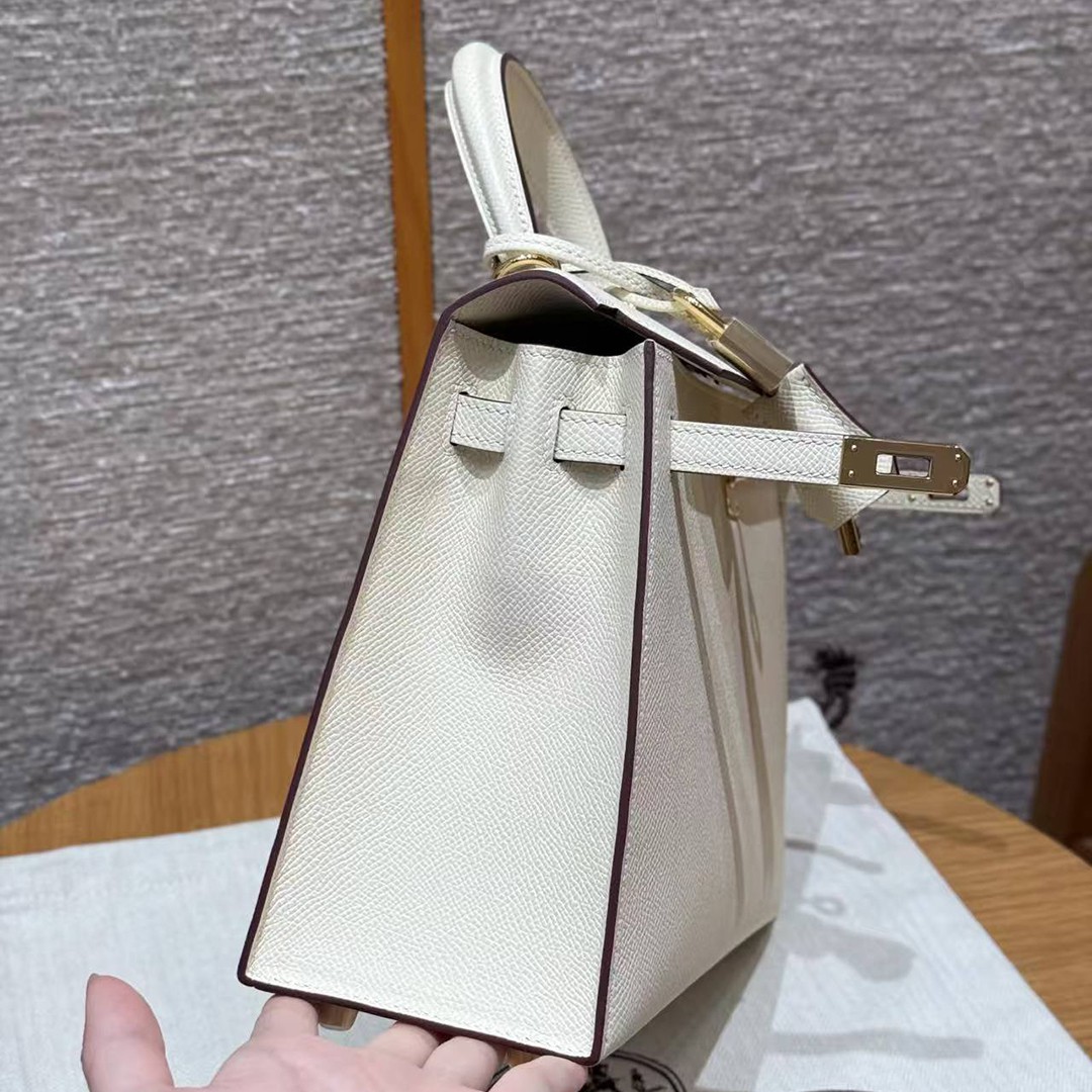 Hermes Kelly 25 Bag Handmade In Epsom Calfskin Leather From France Gold Hardware I2 Nata - Image 15
