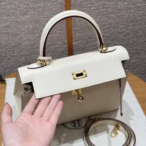 Hermes Kelly 25 Bag Handmade In Epsom Calfskin Leather From France Gold Hardware I2 Nata - Image 14