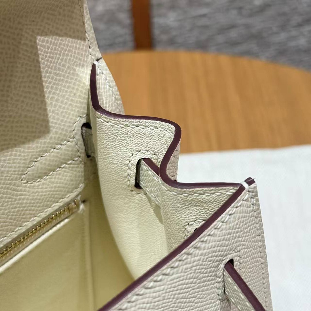 Hermes Kelly 25 Bag Handmade In Epsom Calfskin Leather From France Gold Hardware I2 Nata - Image 12