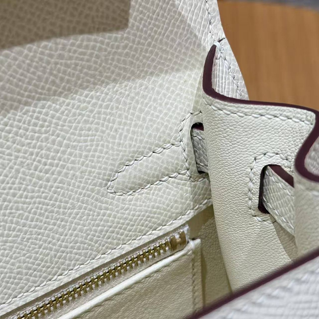 Hermes Kelly 25 Bag Handmade In Epsom Calfskin Leather From France Gold Hardware I2 Nata - Image 11