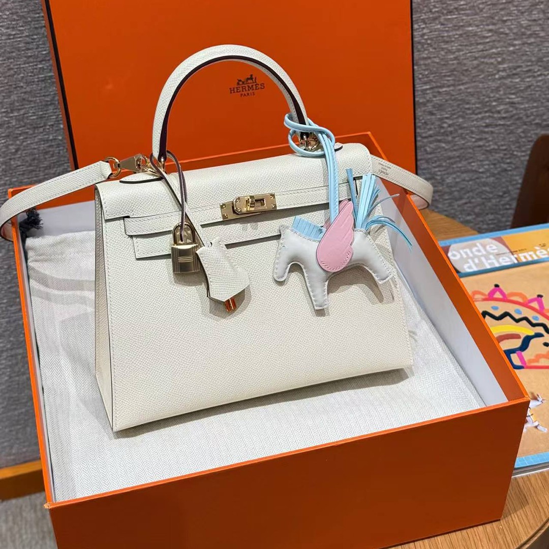 Hermes Kelly 25 Bag Handmade In Epsom Calfskin Leather From France Gold Hardware I2 Nata - Image 7