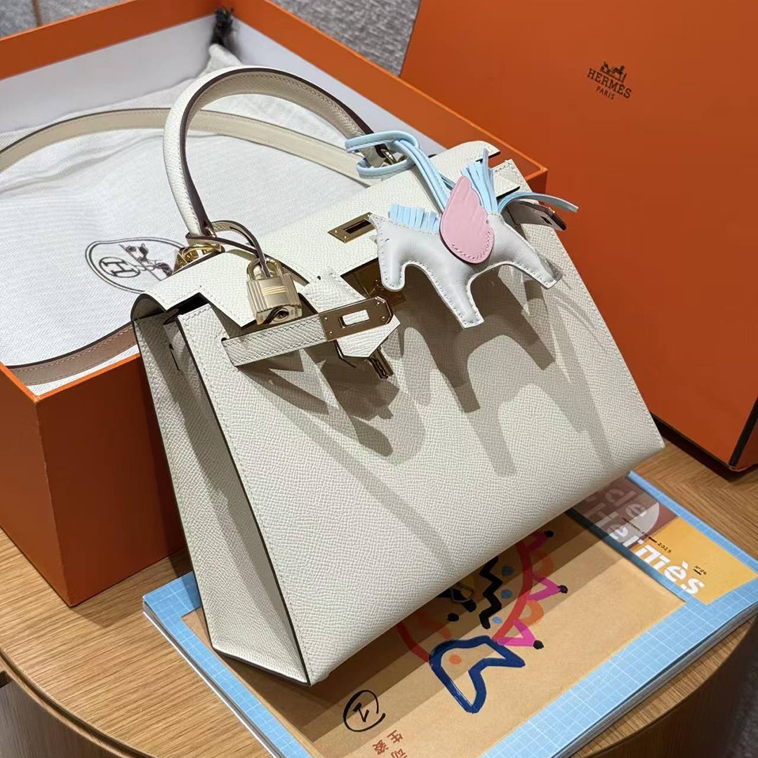 Hermes Kelly 25 Bag Handmade In Epsom Calfskin Leather From France Gold Hardware I2 Nata - Image 6
