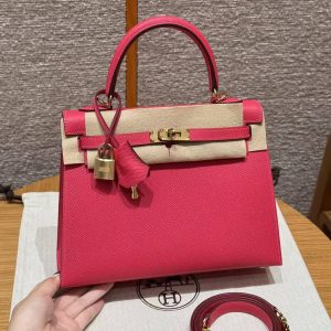 Hermes Kelly 25 Bag Handmade In Epsom Calfskin Leather From France Gold Hardware I6 Rose Extreme