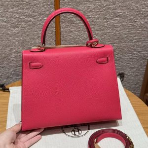 Hermes Kelly 25 Bag Handmade In Epsom Calfskin Leather From France Gold Hardware I6 Rose Extreme - Image 2
