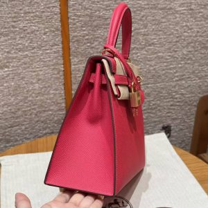 Hermes Kelly 25 Bag Handmade In Epsom Calfskin Leather From France Gold Hardware I6 Rose Extreme - Image 22