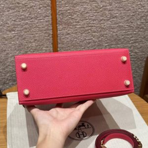 Hermes Kelly 25 Bag Handmade In Epsom Calfskin Leather From France Gold Hardware I6 Rose Extreme - Image 21