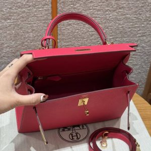 Hermes Kelly 25 Bag Handmade In Epsom Calfskin Leather From France Gold Hardware I6 Rose Extreme - Image 20