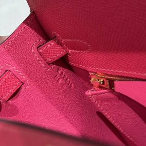 Hermes Kelly 25 Bag Handmade In Epsom Calfskin Leather From France Gold Hardware I6 Rose Extreme - Image 18
