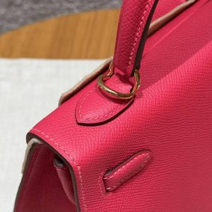 Hermes Kelly 25 Bag Handmade In Epsom Calfskin Leather From France Gold Hardware I6 Rose Extreme - Image 15