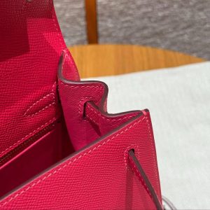 Hermes Kelly 25 Bag Handmade In Epsom Calfskin Leather From France Gold Hardware I6 Rose Extreme - Image 14