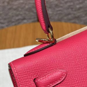 Hermes Kelly 25 Bag Handmade In Epsom Calfskin Leather From France Gold Hardware I6 Rose Extreme - Image 11