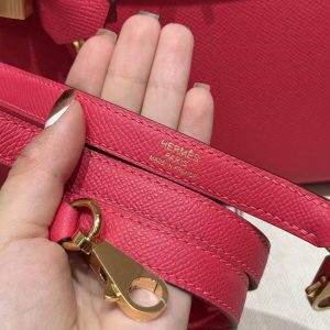 Hermes Kelly 25 Bag Handmade In Epsom Calfskin Leather From France Gold Hardware I6 Rose Extreme - Image 9