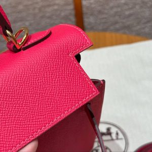 Hermes Kelly 25 Bag Handmade In Epsom Calfskin Leather From France Gold Hardware I6 Rose Extreme - Image 8
