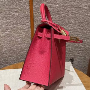 Hermes Kelly 25 Bag Handmade In Epsom Calfskin Leather From France Gold Hardware I6 Rose Extreme - Image 4