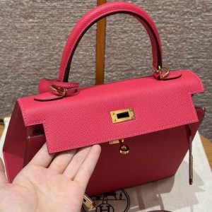 Hermes Kelly 25 Bag Handmade In Epsom Calfskin Leather From France Gold Hardware I6 Rose Extreme - Image 3