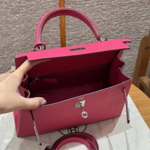 Hermes Kelly 25 Bag Handmade In Epsom Calfskin Leather Silver Hardware I6 Rose Extreme - Image 22
