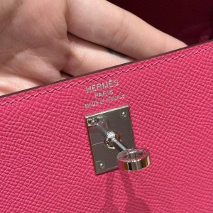 Hermes Kelly 25 Bag Handmade In Epsom Calfskin Leather Silver Hardware I6 Rose Extreme - Image 21
