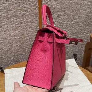 Hermes Kelly 25 Bag Handmade In Epsom Calfskin Leather Silver Hardware I6 Rose Extreme - Image 17