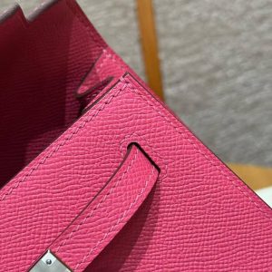 Hermes Kelly 25 Bag Handmade In Epsom Calfskin Leather Silver Hardware I6 Rose Extreme - Image 14